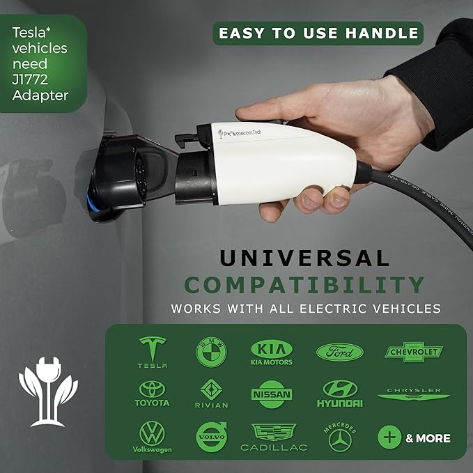 PRIMECOM Level 2 Electric Vehicle (EV) Charger (220V / 240Volt, 16Amp) Portable EVSE Smart Electric Car Charger, 30', 40', and 50 Feet Lengths (NEMA 10-50P, 40 Feet)