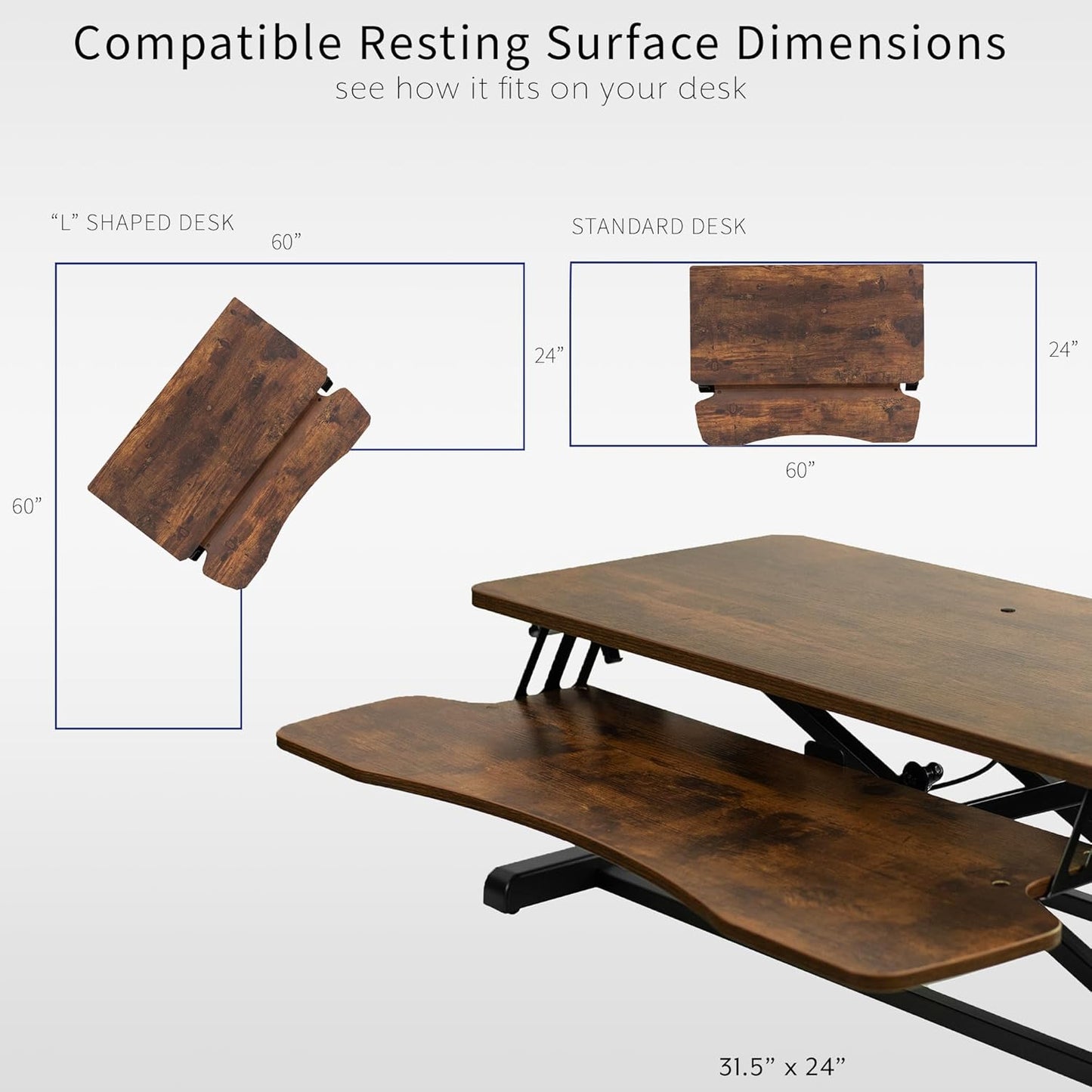 VIVO 32 inch Desk Converter, K Series, Height Adjustable Sit to Stand Riser, Dual Monitor and Laptop Workstation with Wide Keyboard Tray, Vintage Brown Top, Black Frame, DESK-V000KN