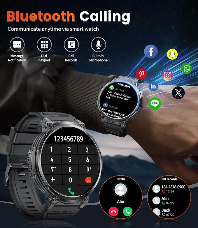 LIGE Smart Watch with Make/Answer Call,1.85" HD Screen Smart Watches with 730mAh Battery/Flashlight//120 Sports Mode Fitness Tracker/Sleep Monitoring/Heart Rate Monitoring, iOS Android Military Watch