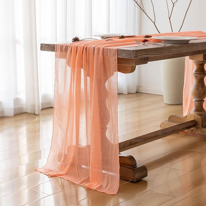 6Pcs Fresh Salmon Cheesecloth Table Runner Gauze 120 Inch 10 FT Boho Cheese Cloth Table Runner for Wedding Baby Shower Bridal Shower Party Sheer Centerpiece Home Decorations