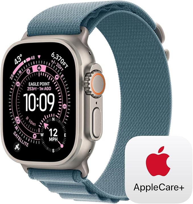 Apple Watch Ultra 3 [GPS + Cellular 49mm] Running & Multisport Smartwatch w/ Rugged Titanium Case w/ Light Blue Alpine Loop - S w/ AppleCare+ (2 years)