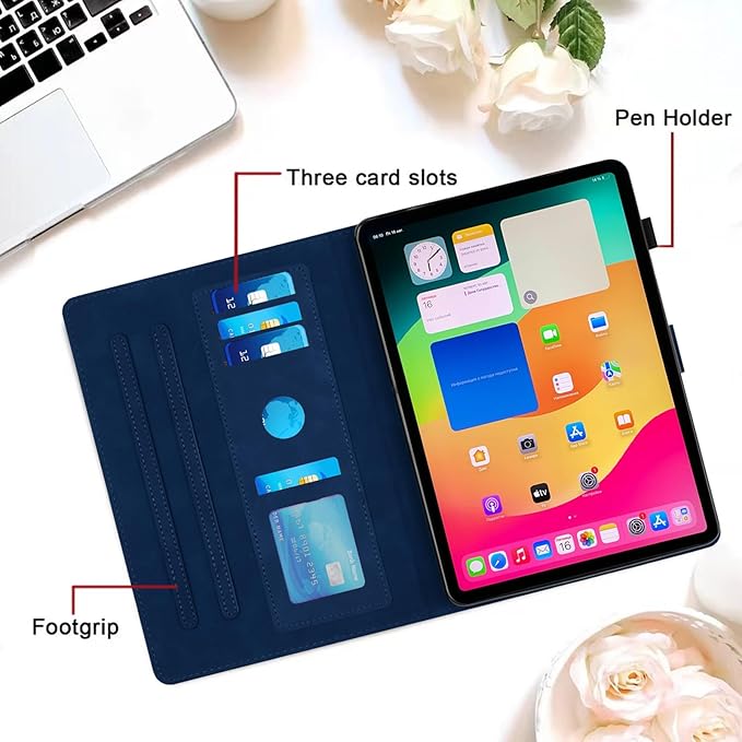 Case for Samsung Galaxy Tab A 10.1 2019 Model SM-T510/T515, Multi-Angle Viewing Smart Stand with Pocket PU Leather Tablet Cases Flip Folio Cover Blue