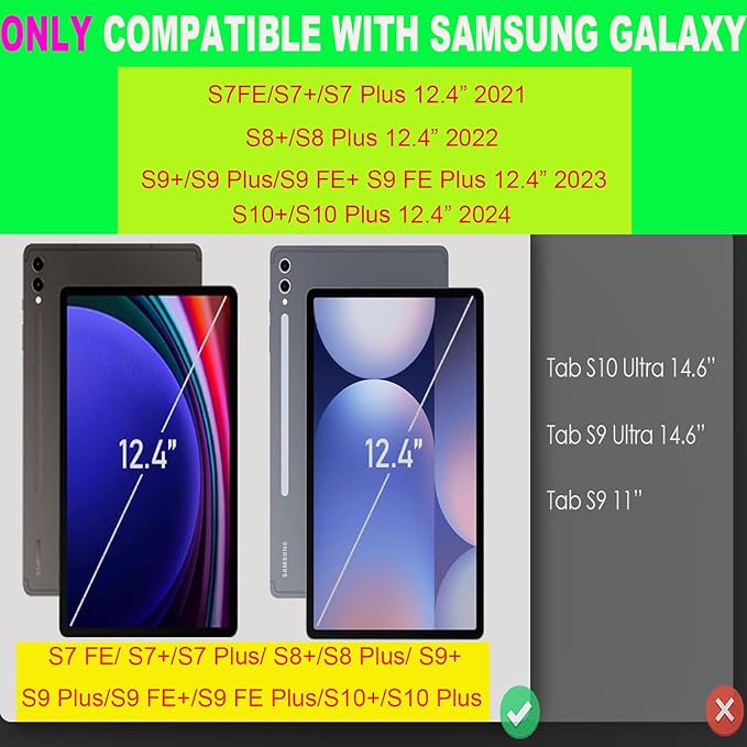 Keyboard Case for Samsung Galaxy Tab S10+ Plus/ S9FE Plus/ S9 Plus/ S9+/ S8+/S8 Plus/ S7 FE/S7 Plus/S7+ 12.4 Inche, Smart Wireless Keyboard Case with Pen Holder(Blue)