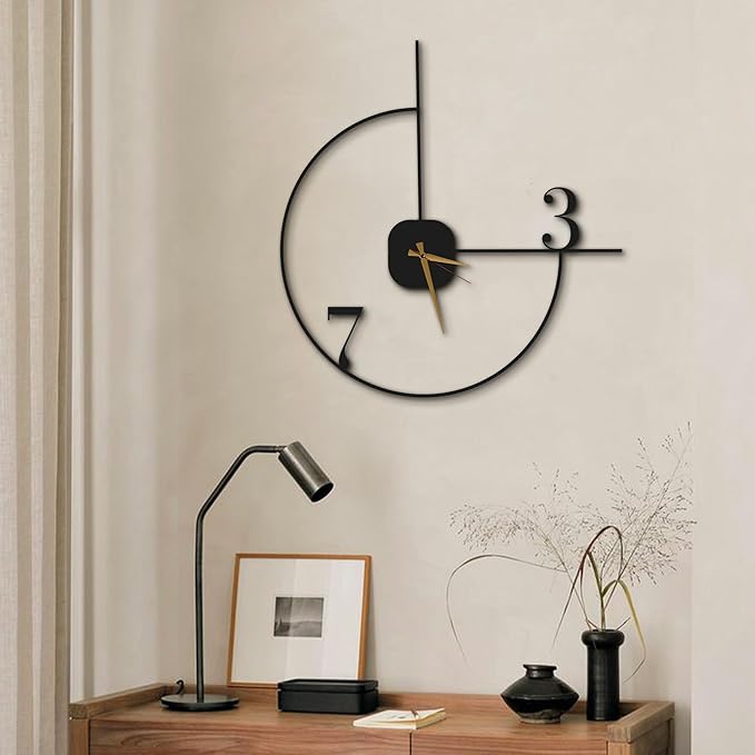 Minimalist Large Wall Clock 28-Inch – Black Metal, Silent Non-Ticking Quartz, Sleek Contemporary Design for Living Room, Dining Room, Office