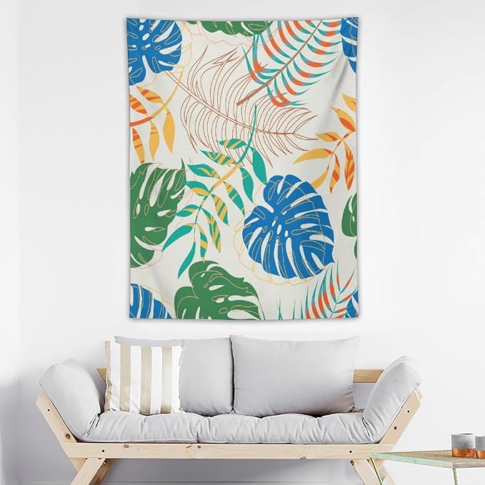 ICMOLYYENLO Tropical Green Plant Tapestry, Green Palm Leaves Natural Landscape Print Wall Tapestry for Bedroom Living Room Dormitory 60x60 Inch