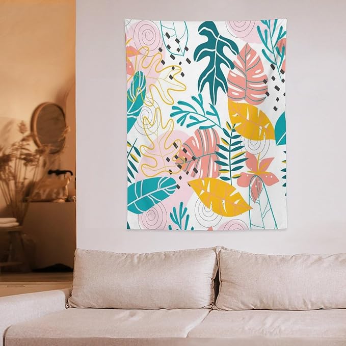 ICMOLYYENLO Tropical Green Leaves Tapestry, Exotic Leaves Beautiful Bedroom Wall Hanging, Floral Poster Blanket for Bedroom Living Room Dormitory Apartment 30x40 Inch