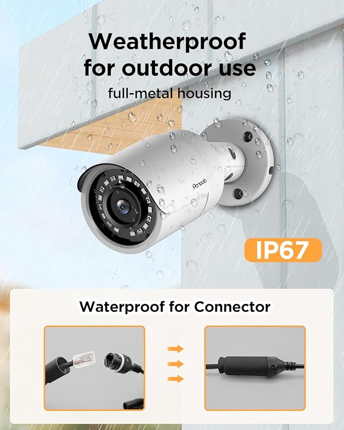 32 Channel Security Camera System, 4K 32CH PoE NVR 8TB HDD, 20x 5MP Wired Surveillance IP PoE Cameras Outdoor with AI Human Detection, Built-in Microphone, 100ft IR Night Vision, PB37F2032-5M