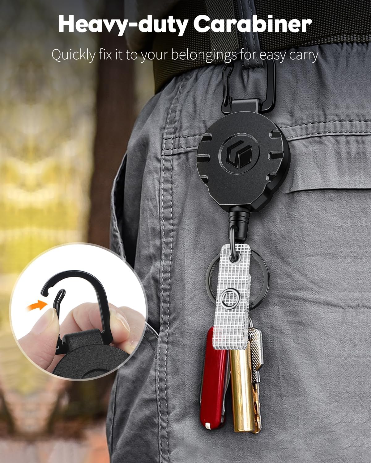 Uniclife 5 Pack Retractable Keychain Heavy Duty Carabiner Badge Holder Tactical ID Badge Reel for up to 8 oz with Stainless Steel 31.5 Inch Steel Wire Rope Retractable Lanyard Clip and Key Ring
