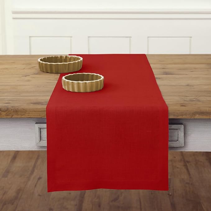 Solino Home Linen Red Table Runner 120 Inches Long - 100% Pure Linen 14 x 120 Inch Table Runner - Fete