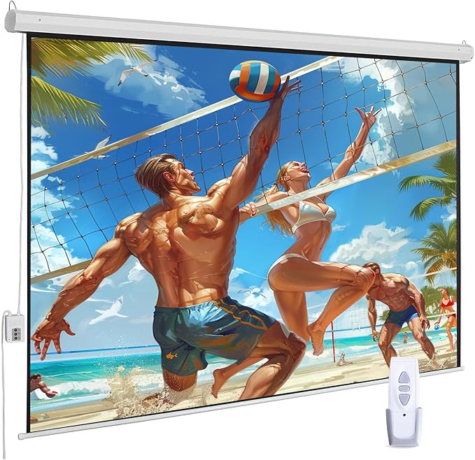 120" Motorized Projector Screen, Electric 16:9 Projector Screen with Remote Control, Indoor/Outdoor HD Movie Screen, Wall/Ceiling Mounted, Perfect for Home Office Theater TV, White