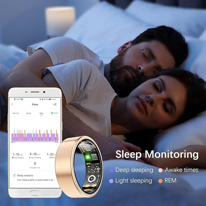 Health Tracker Ring, Smart Health Ring for Women Men with Heart Rate, Blood Oxygen, Sleep Monitor, Steps,Calories, No Subscription Fee, IP68 Waterproof Smart Ring for iPhone & Android (Rose Gold, 14#)