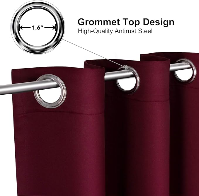 ChrisDowa Blackout Curtains 90 Inches Long 2 Panels Set for Living Room, Grommet Thermal Insulated Room Darkening Curtains for Bedroom (Burgundy Red, 52 x 90 Inch)