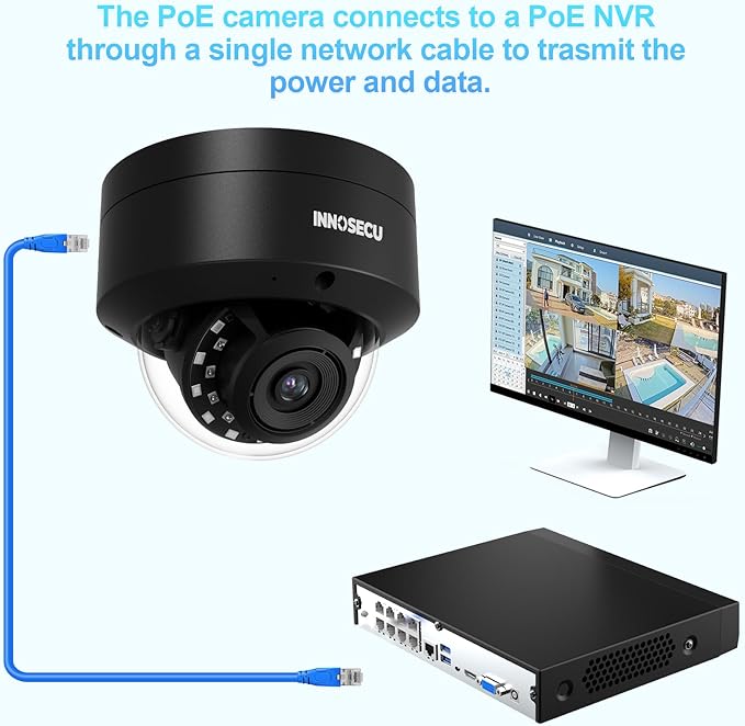 5MP IP PoE Camera, Outdoor Vandal-Proof IK10 Security Dome Camera, Built-in Mic, 2.8mm Lens Wide Angle 110°, Night Vision 100ft, Human&Vehicle Detection, No PT Supported, IND5GR54A-B (Black)