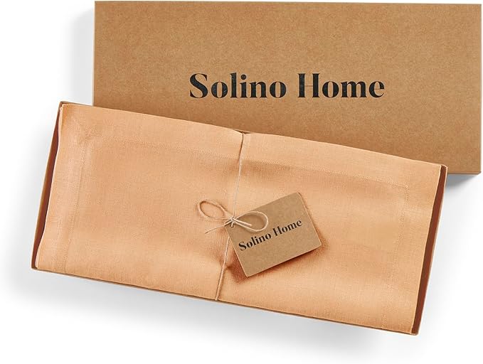 Solino Home Linen Peach Table Runner 36 Inches - 100% Pure Linen Short Table Runner 14 x 36 Inch Ideal for Dresser and Coffee Tables - Fete