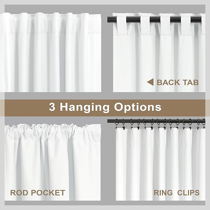 White Living Room Darkening Curtains 72 Inches Long 6 ft Length 2 Panel Cute Black Out Linen Window Drape for Nursery Bedroom Opaque Thermal Curtain for Summer Heat Light Blocking Lightweight Blackout