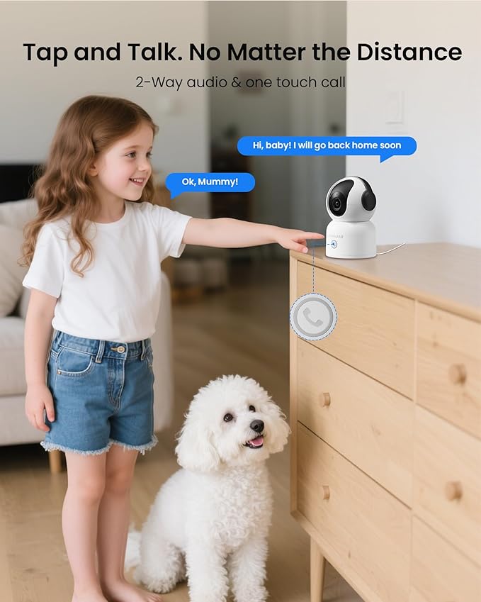 4K 8MP WiFi Camera, 360°Pan/Tilt Indoor Camera, 2-Way Talk, One-Touch Calling, Full-Color Night Vision in Low Light, Smart AI Detection, Auto Tracking, for Kids/Elderly/Pets, Black