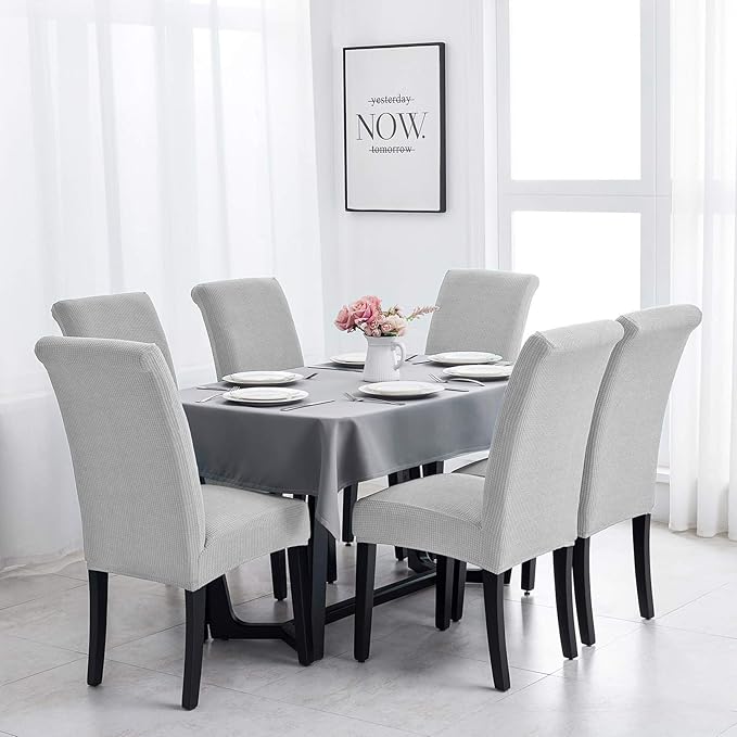 Joccun Chair Covers for Dining Room Set of 6,Dining Chair Slipcovers Stretch Dining Room Chair Covers Seat Protector,Washable Parsons Chair Cover for Home,Hotel,Banquet(Silver,6 Pack)