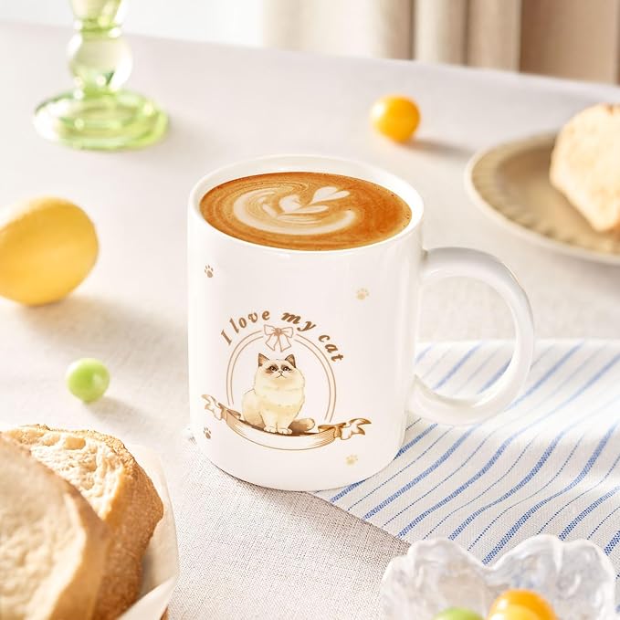 12Oz Cute Ragdoll Cat White Ceramic Mug, Mug for Daily Coffee and Tea, Lead-free Microwave and Dishwasher Safe Coffee Mug, Perfect gifts for Cat Lovers