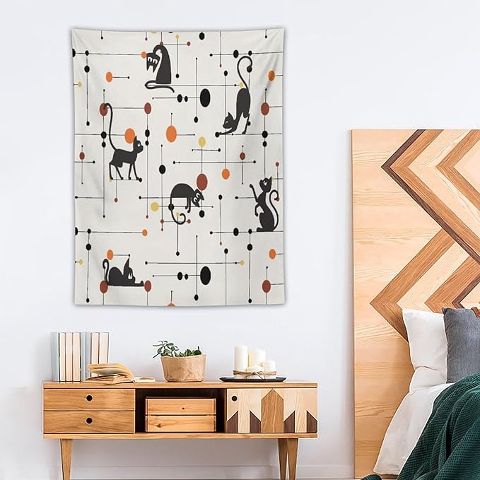 ICMOLYYENLO Abstract Cat Tapestry, Medieval Abstract Atomic Star Cat Vintage Home Wall Hanging Art Tapestry for Bedroom Living Room Dormitory 60x80 Inch