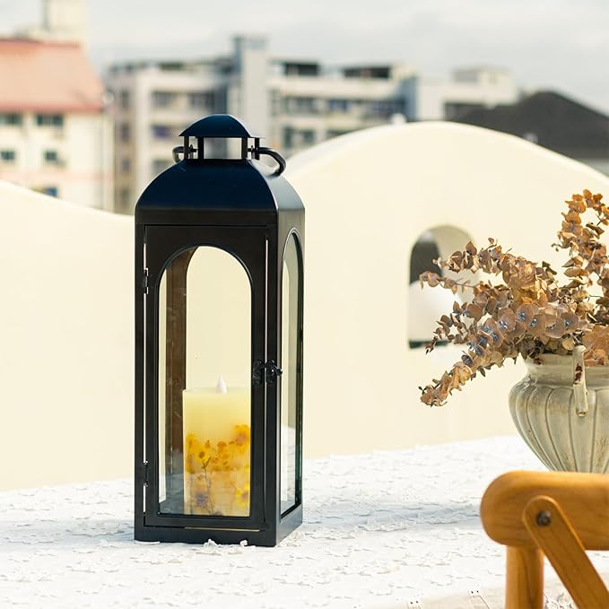 Bdor 20-Inch Metal and Tempered Glass Candle Lantern - Premium Outdoor Lantern, Decorative Lanterns with Handcrafted Design for Patio, Garden & Indoor Decor