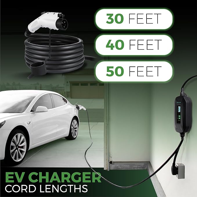 PRIMECOM Level 2 Electric Vehicle (EV) Charger (220V / 240Volt, 16Amp) Portable EVSE Smart Electric Car Charger, 30', 40', and 50 Feet Lengths (NEMA 6-50P, 35 Feet)