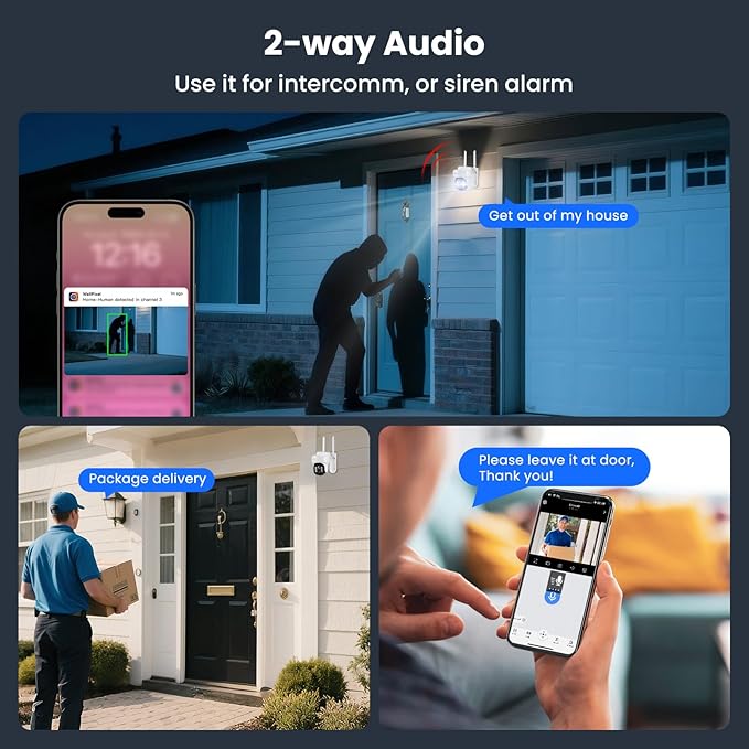xmartO 16CH 12-Camera WiFi6 Security Camera System Wireless Outdoor/Indoor, 16CH 4K NVR with 4X 2K HD Dual Lens Cameras with Auto Tracking, 1TB HDD (Plug-in 24/7 Surveillance, Long Range WiFi)