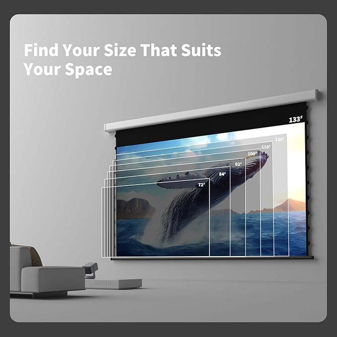 QuadraArc Motorized Projector Screen, Gray Crystal 4K Electric Drop Down Screen, Wall & Ceiling Mount, Compatible with ST/LT Projectors up to 1600 ANSI Lumens 133"