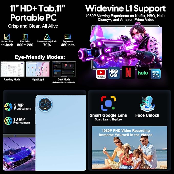 2025 11 inch Tablet, Android 15 Tablets with Keyboard, 24GB+256GB+2TB Expand, Octa-Core, 8000mAh, Tablet PC with 5G/2.4G WiFi, BT5.0, GMS, GPS, 2 in 1 Tablets with Case, Mouse, Stylus(Black Case)