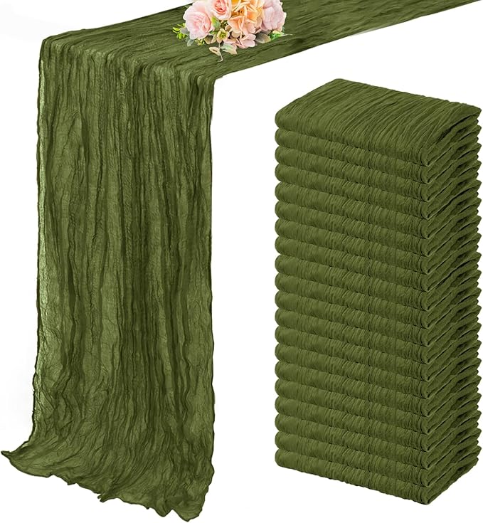 20 Pack Olive Green 10FT Cheesecloth Table Runner Rustic Gauze Cheese Cloth Table Runner for Wedding Bridal Baby Shower Table Decorations Boho Fabric Sheer Birthday Party Decor 20 x 120 Inch Long