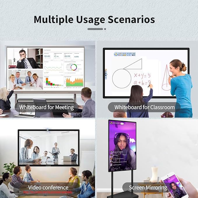 98" Touchscreen Monitor Smart Board, 4K Interactive Presentation Electronic Whiteboard with Android 13, Digital Signage Display for Office, Classroom,RAM 4GB+ ROM 32GB