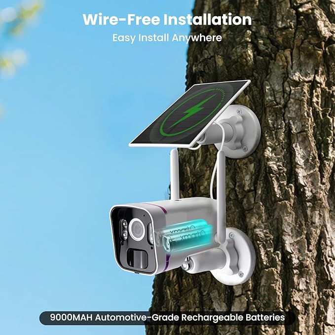 XMARTO Solar Security Cameras Wireless Outdoor, WiFi6 NVR with 64GB Micro SD Card, 8 PCs 4MP QHD Home Security Camera System with 10CH Expandable NVR, 120 Days Local Storage, All-Weather Solar Charge