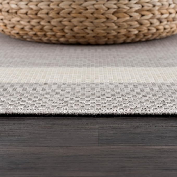 CAMILSON Outdoor Rug 6x9,Modern Outside Rugs for Patios Porches Waterproof Durable Washable Non-Shedding, Easy-to-Clean Indoor Outdoor Area Carpet (6 x 9, Bordered - Gray/White)