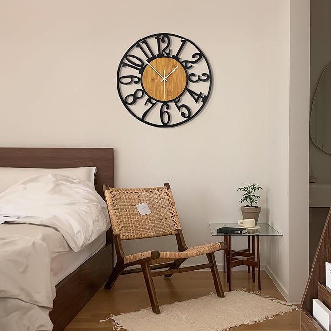 LEIKE Large Wall Clocks,Silent,Non Ticking,Battery Operated Rustic Round Modern Big Wood Wall Clock for Living Room, Bedroom,Kitchen,Farmhouse,Office,Home Decor