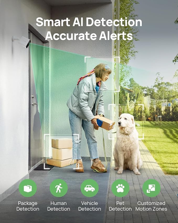 Anona Aurora 4K Solar Security Cameras Wireless Outdoor, Forever Power with Solar Panel, 8MP Color Night Vision, 24/7 AOV Recording, No Monthly Fees, AI Detection, Easy Setup, 2.4 G WiFi, IP67, 4 Pack