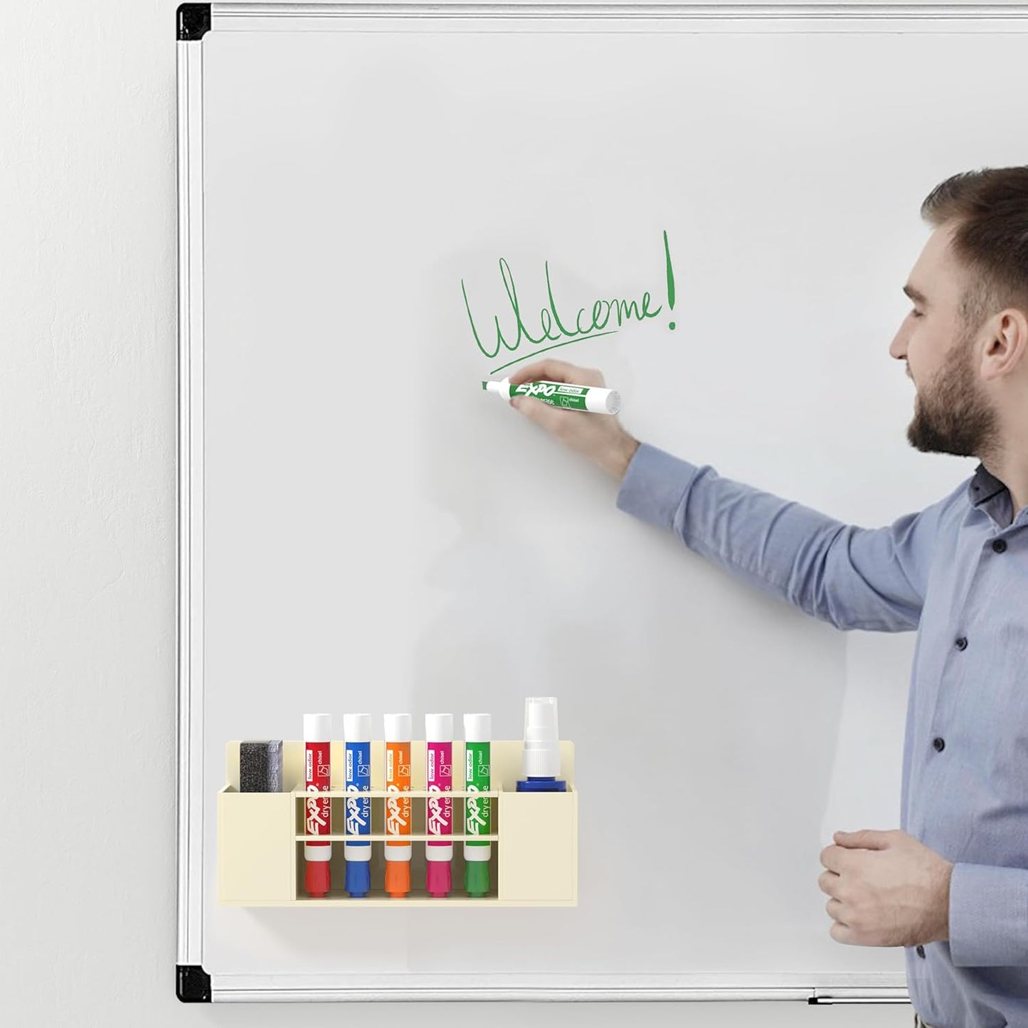 HBlife Acrylic Magnetic Dry Erase Marker Holder for Whiteboard, Wall Mount 10 Slots Magnet Pen Pencil Holder for Fridge Refrigerator, Locker Organizer Accessories for School Classroom Office, Beige