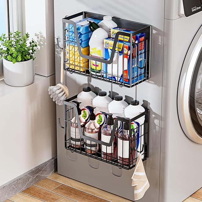 2 Set Magnetic Shelf for Fridge, Potato & Onion Storage Bins, Magnetic Fruit Basket for Refrigerator Pantry Kitchen Counter Laundry, Magnetic Fridge Organizer Spice Snacks Magnet Fridge Shelf