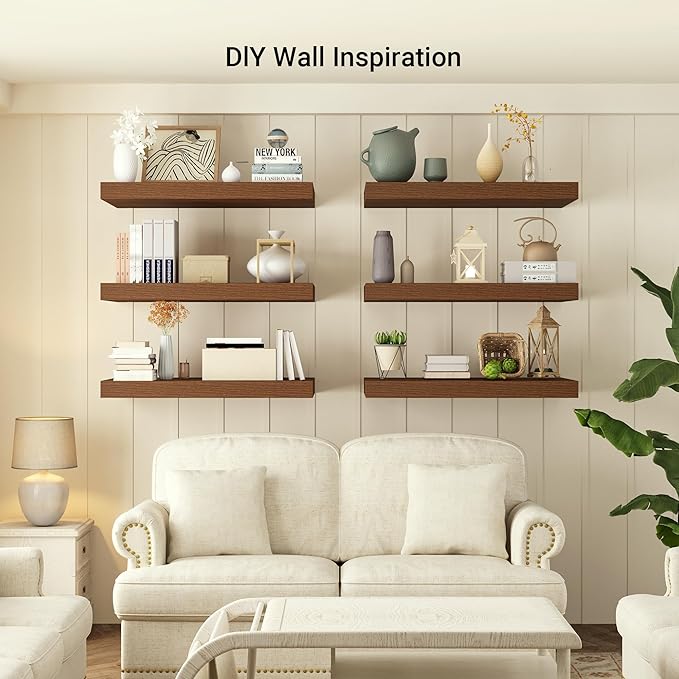 Heimlove 12 Inch Deep Floating Shelves, 72 x 12 inches Long Wall Shelf, Large Extra Display Shelf & Storage Shelf, Rustic Wood Wall Shelves for Fireplace Mantel, Walunt - 1Pack