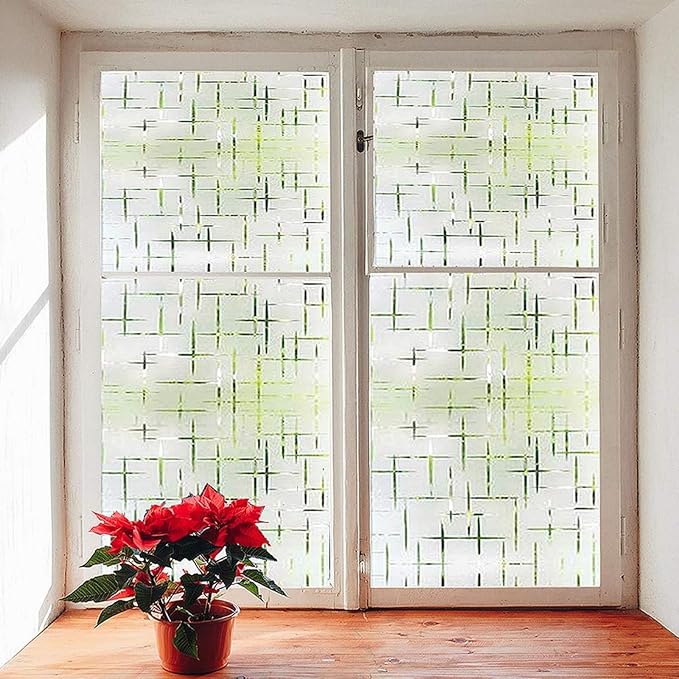 Finnez Frosted Window Film Non-Adhesive, Frosting Privacy Film for Glass Windows, Self Static-Cling Decorative Window Cling for Home Office UV Protection Cross Pattern, 23.6 x 157.4 inches