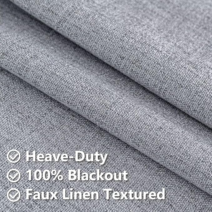 Blackout Curtains 90 Inch Length 2 Panels Set, 100% Black Out Textured Thermal Curtains, Grommet Privacy Light Blocking Drapes for Living Room Bedroom Luxury Decor(52W × 90L inch, Light Grey)