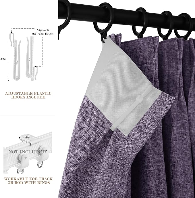 Room Divider Curtains Screen Partitions, Linen Look 100% Blackout Drapery 84 Inches Long, 120" Wide Pinch Pleated Window Drapes, Privacy Protecting, Light Blocking, (1 PC, Violet)