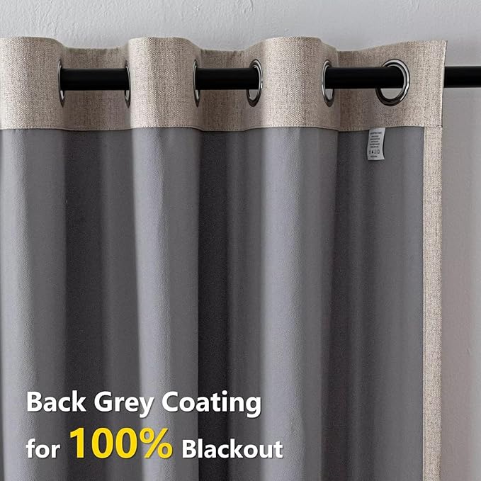 Blackout Curtains 84 Inch Length 2 Panels Set, 100% Black Out Textured Thermal Curtains, Grommet Privacy Light Blocking Drapes for Living Room Bedroom Luxury Decor(52W × 84L inch, Beige)