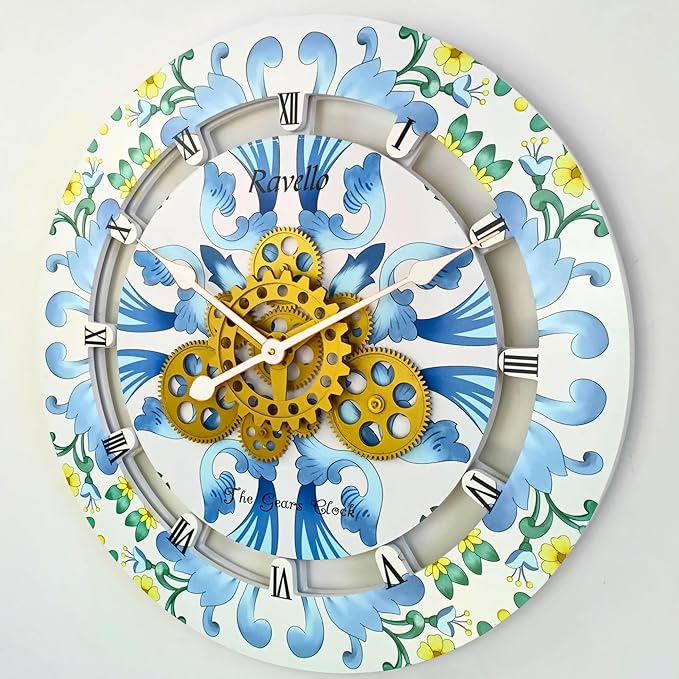The Gears Clock Wall Clock Italy Collection with Moving Gears (Ravello, 24 inch Round)