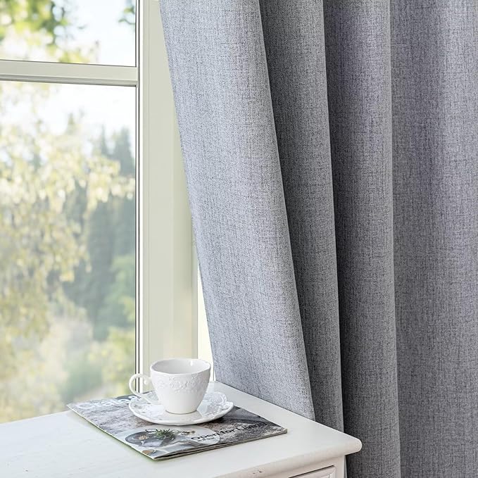 Blackout Curtains 90 Inch Length 2 Panels Set, 100% Black Out Textured Thermal Curtains, Grommet Privacy Light Blocking Drapes for Living Room Bedroom Luxury Decor(52W × 90L inch, Light Grey)