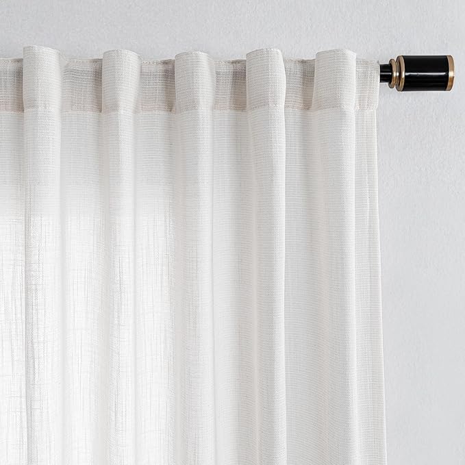MYSKY HOME 90 Inch Natural Curtains for Sliding Glass Door Windows, Living Room Decoration Cotton Drapes Soft Comfortable Touch Farmhouse Country Patio Treatment Set, 100" Width, Beige, 1 Panel