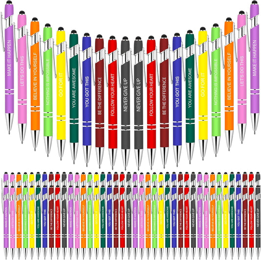 100 Pcs Inspirational Pens - Motivational Ballpoint Bulk Pens with quotes Stylus Tip Gifts for School Coworkers Office Supplies Black Ink