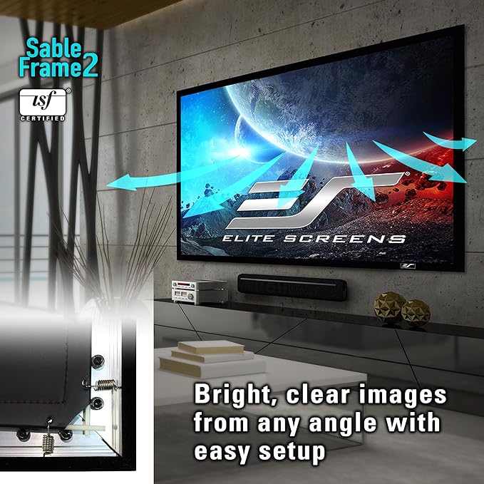 Elite Screens 200 inch Projector Screen 16:9, Wall Mounted Fixed Frame , 8K/4K UHD & Active 3D Ready, ISF-Certified Material for Home Theater, Office & Indoor Presentations, Sable Frame 2, ER200WH2