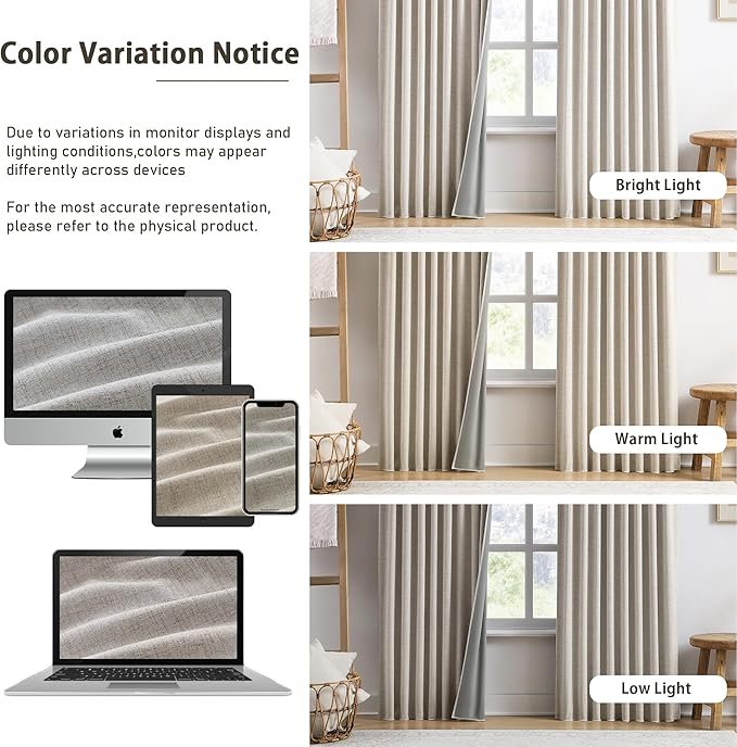 Extra Wide Patio Door Curtains 70 in Wide,Thermal Room Separator Decor Sunroom Weather Curtain 70 x 108 with Grey Backing Floor to Ceiling Tall Curtains for Living Room Long Large Beige Color 2 PCs