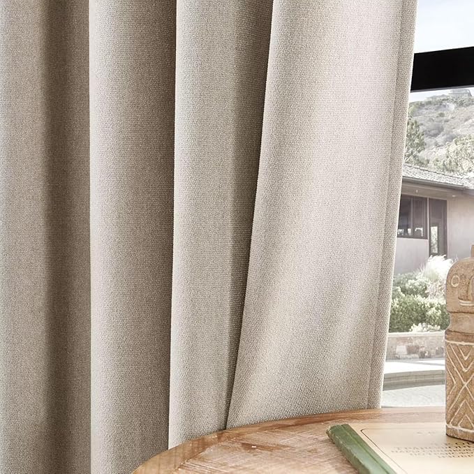 Joydeco Faux Linen Curtains 72 Inch Length 2 Panels Set, Light Filtering Curtains for Bedroom, 52 Inches Wide Living Room Drapes with Rod Pockets (52x72 inch, Birch)