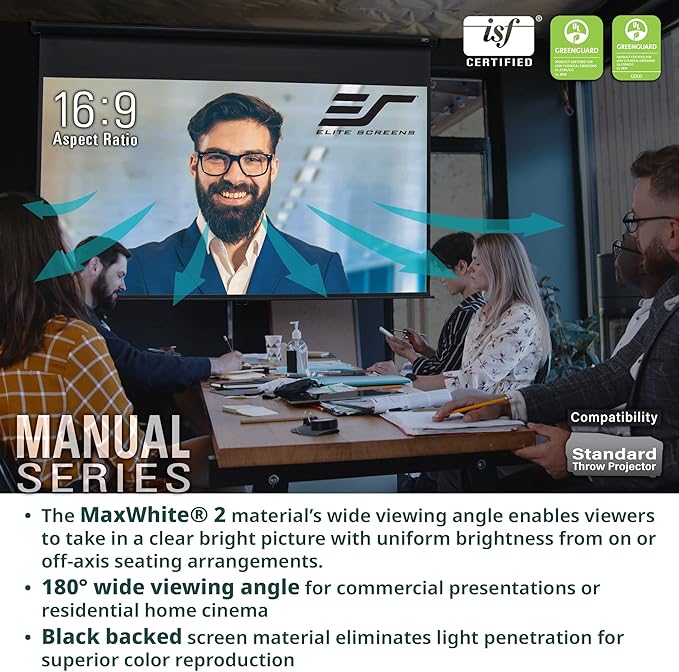 Elite Screens Manual Series, 120-INCH 16:9, Pull Down Manual Projector Screen with AUTO LOCK, Movie Home Theater 8K / 4K Ultra HD 3D Ready, 2-YEAR WARRANTY, M120XWH2