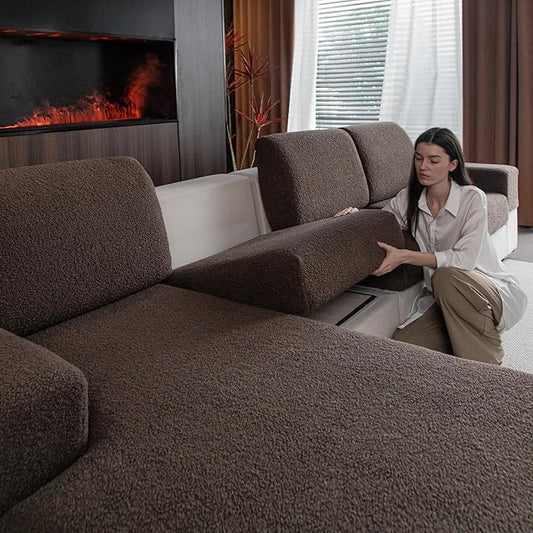 Couch Cushion Covers for Sectional Sofa, Stretch Soft Sofa Slipcovers Washable Wear-Resistant Universal Furniture Protector for Living Room(1 Piece Back Couch Cover, Brown)